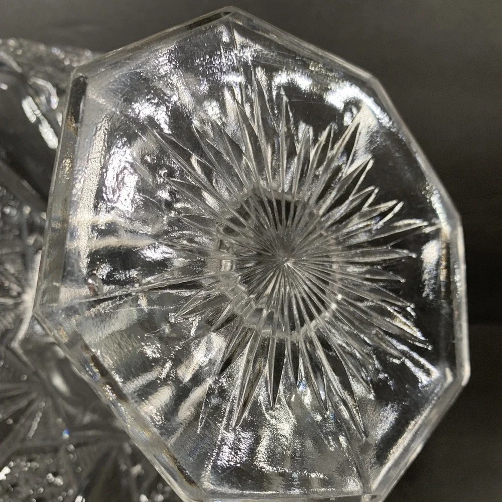 Panama EAPG Clear Pressed Glass Pedestal Cake Stand Scalloped Rim Starburst Base